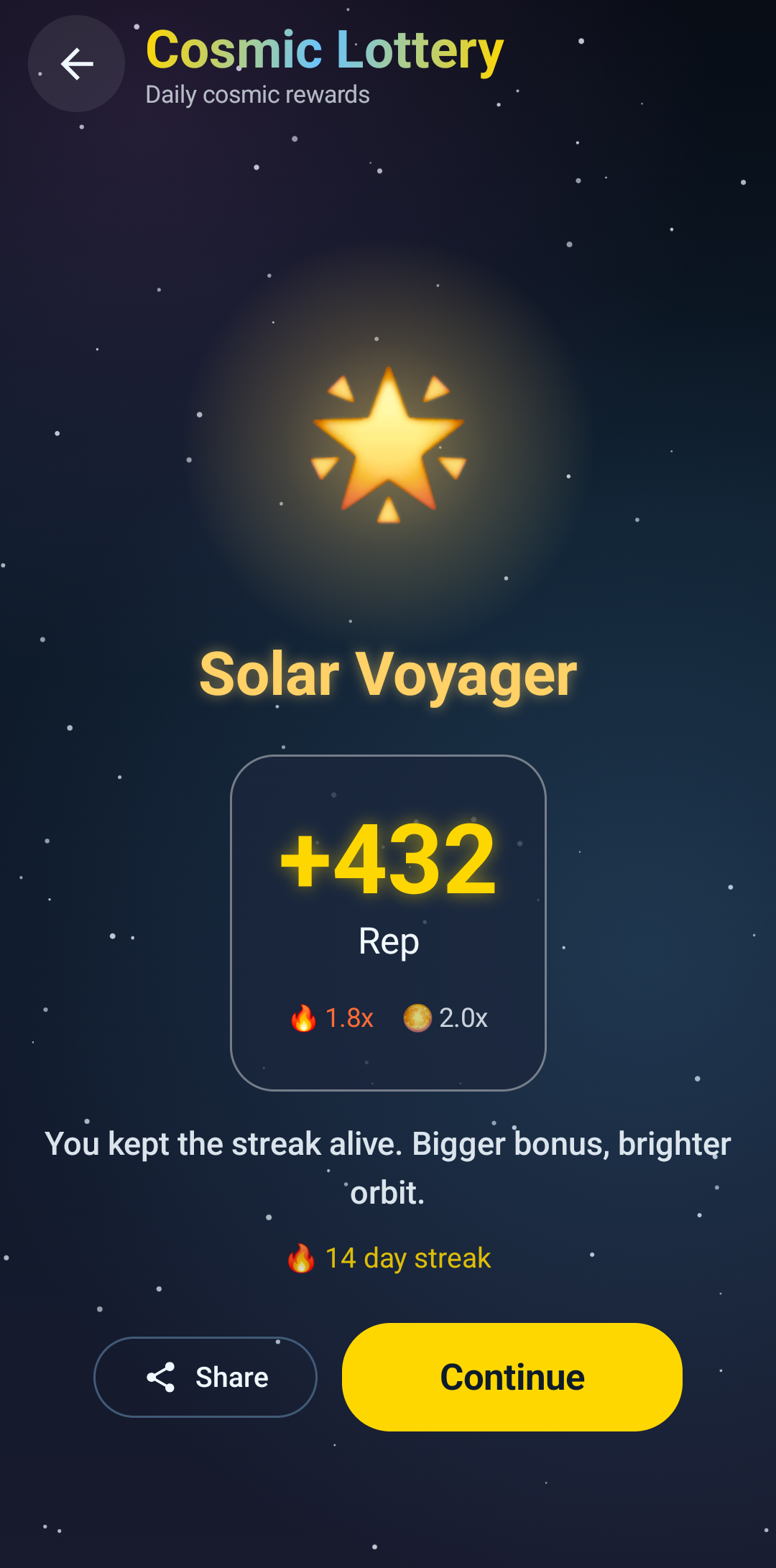 Utopia cosmic lottery engagement feature